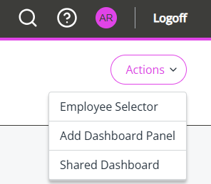 The Actions drop-down showing the Employee Selector option. 