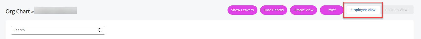 The options you can select in the Org Chart. 